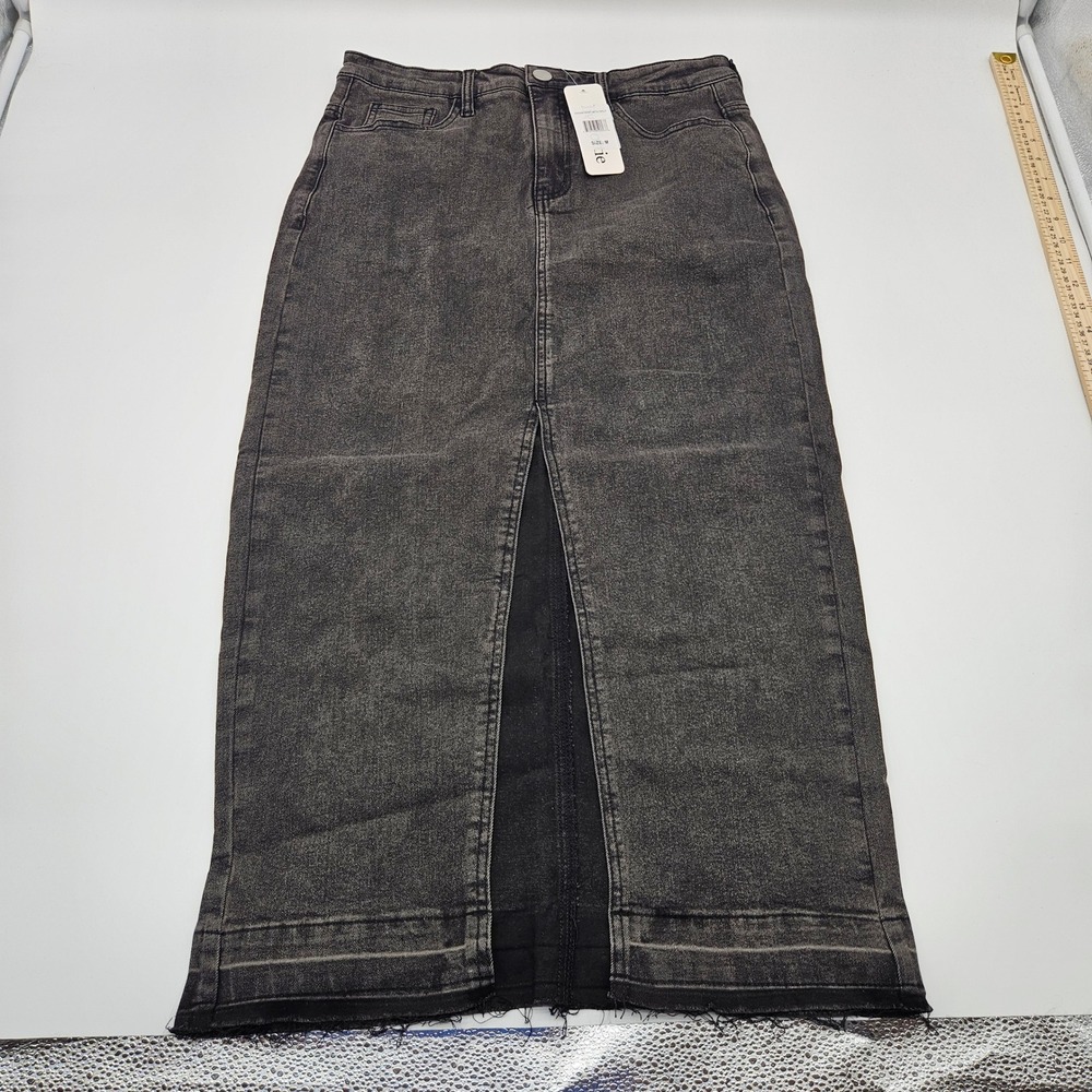 Liv Lottie Womens Charcoal Gray Denim Maxi Skirt with Front Split Size M‎ NWT